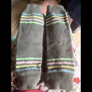 Gray leg warmers with multi color stripes